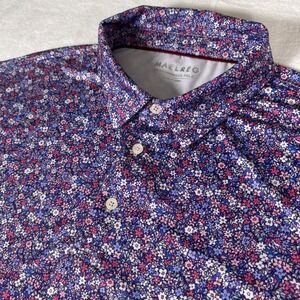 MAELREG Mens 2XL Performance Polo Shirt Short Sleeve Blue All Over Floral Print